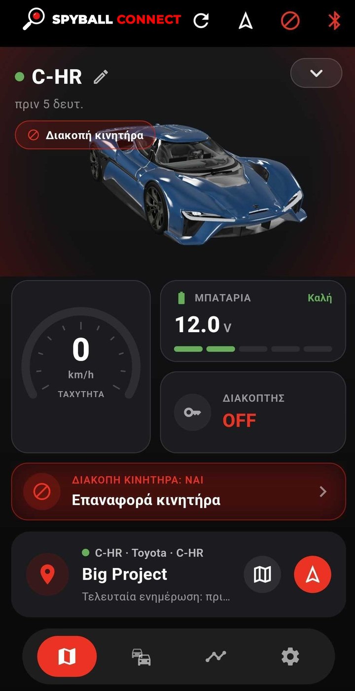 Η οθόνη οχήματος με τον κινητήρα ακινητοποιημένο: η κατάσταση αναφέρεται από το ίδιο το όχημα, με κουμπί επαναφοράς