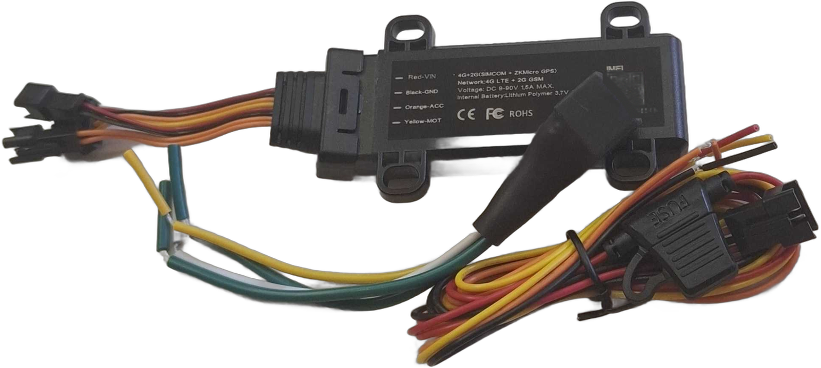 Η συσκευή SPYBALL CONNECT με την καλωδίωση 8 pins, την ασφάλεια και το ρελέ ακινητοποίησης